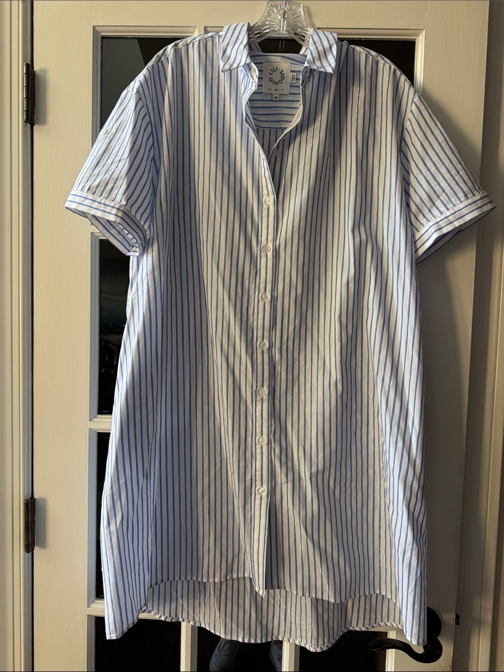 Striped Button-Front Shirt Dress in Light Blue